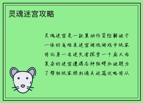 灵魂迷宫攻略